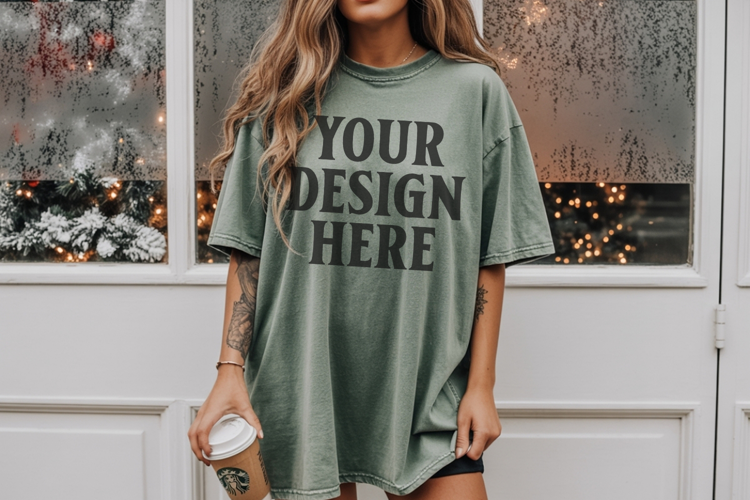 Christmas Comfort Colors 1717 Moss TShirt Mockup, CC 1717