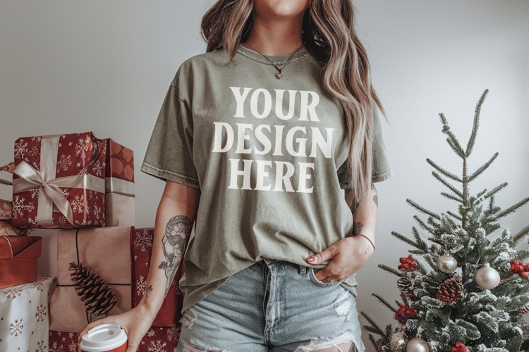 Moss Christmas Comfort Colors 1717 TShirt Mockup, CC 1717