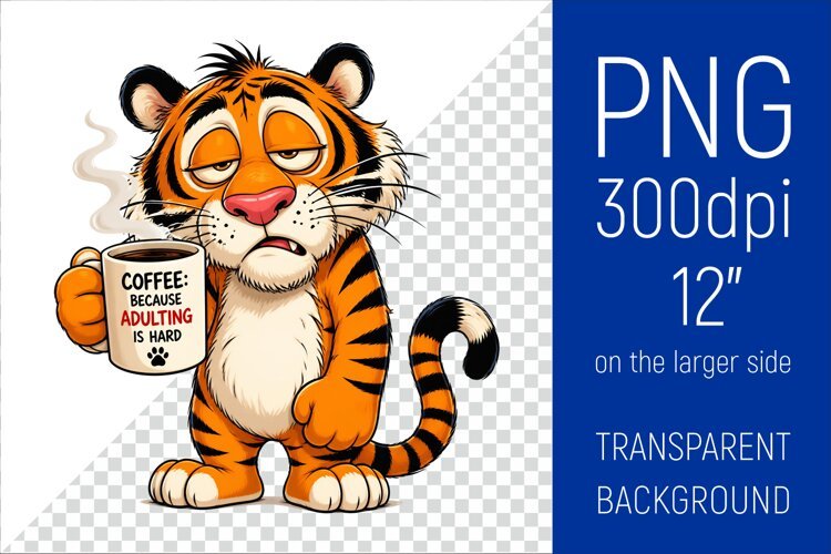 Funny Morning Coffee Tiger |Cute Coffee Lover Clipart example image 1