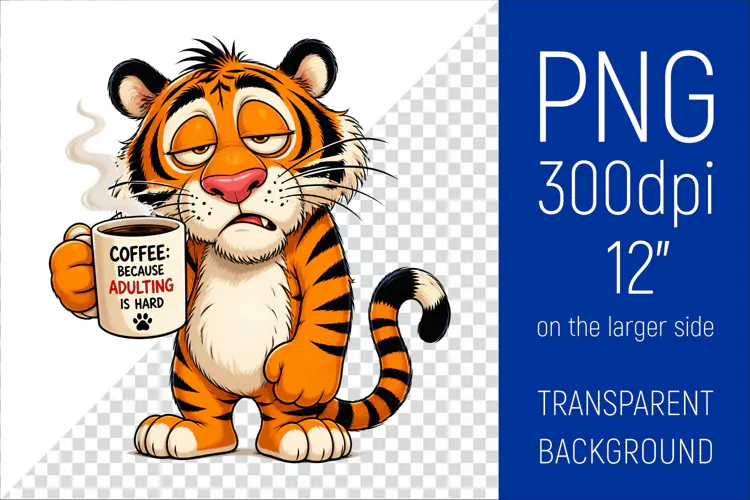 Funny Morning Coffee Tiger |Cute Coffee Lover Clipart