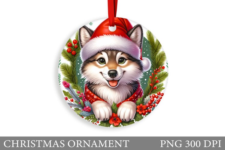 Cute Wolf Christmas Ornament. Christmas Ornament Sublimation