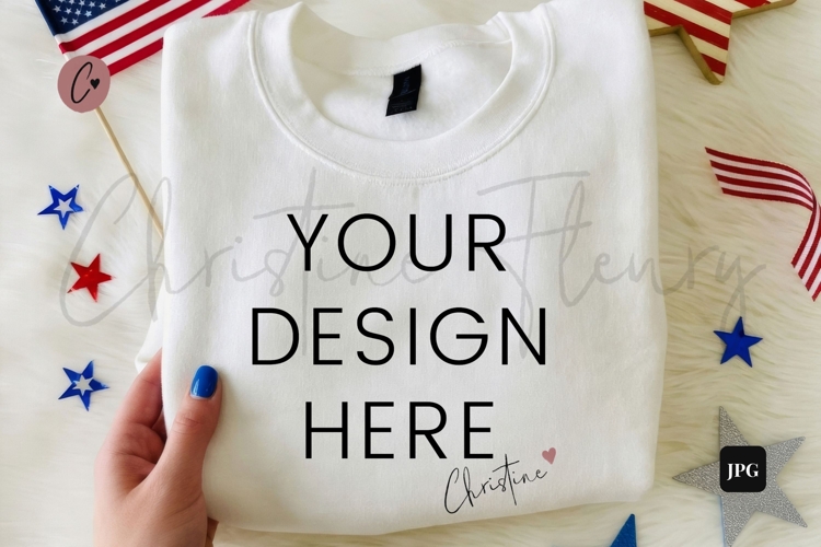 4th Of July White Sweatshirt Mockup Flatlay