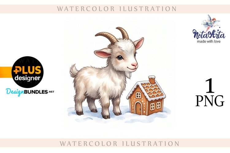 Christmas Goat in Watercolor Style example image 1