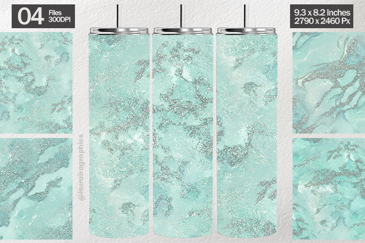 Teal Silver Marble Tumbler Wrap| Tumbler Sublimation