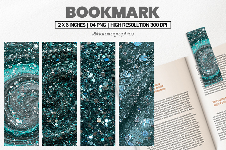 Teal Chunky Glitter Bookmark PNG, Bookmark Sublimation