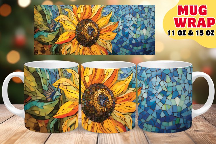 Vibrant Stained Glass Flower Sublimation 11oz 15oz Mug Wrap example image 1