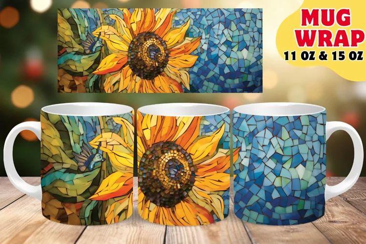 Vibrant Stained Glass Flower Sublimation 11oz 15oz Mug Wrap