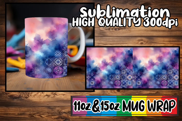 Radiant vibes 11oz 15oz sublimation wrap, Watercolor Pattern