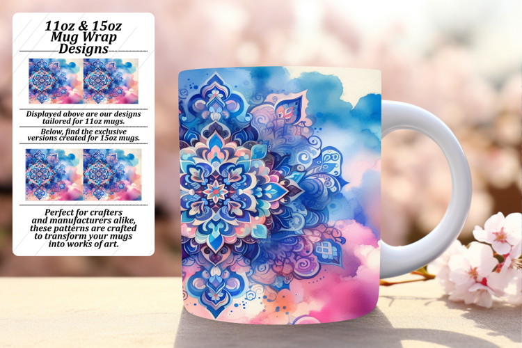 Chic 15oz Mug Wrap Png Design , Watercolor Patter