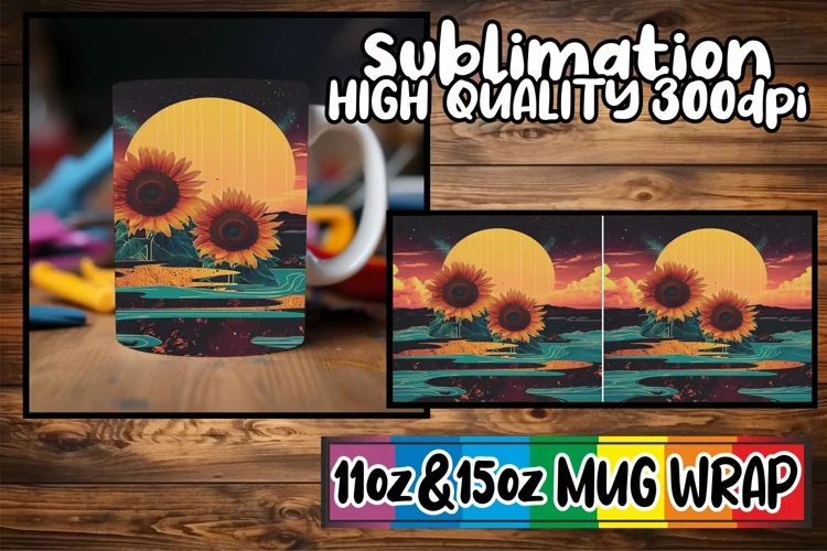 Springtime Retro Floral Delight: Mug Wrap Sublimation