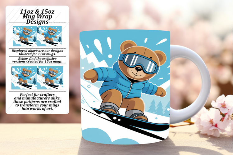 Bright 15oz Mug Wrap Png Design , Cute Bear