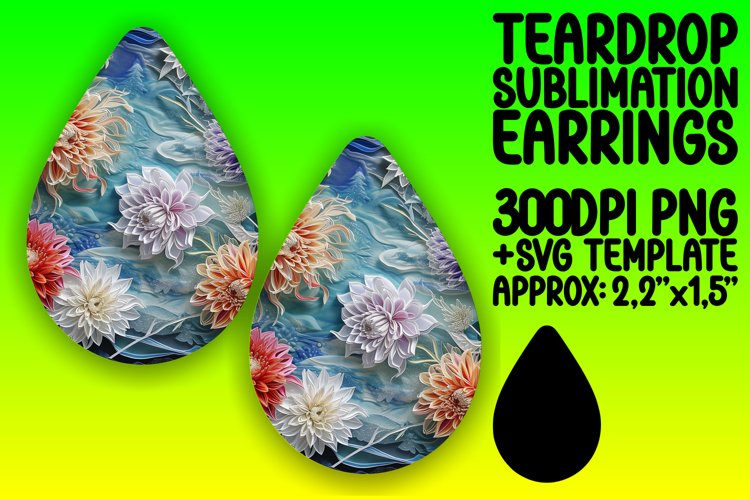 Floral 3D Hole Teardrop Earrings Sublimation Design