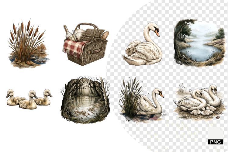 Autumn Swan Lake Clipart
