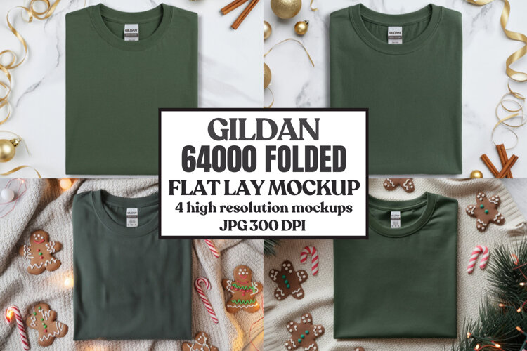 Gildan 64000 Folded Christmas Flat Lay T-shirt example image 1