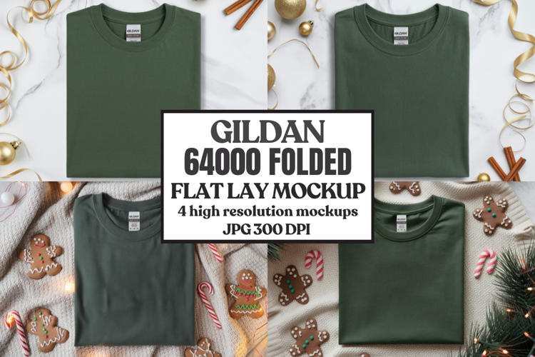 Gildan 64000 Folded Christmas Flat Lay T-shirt