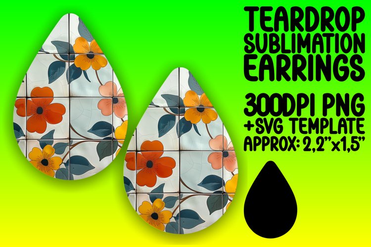 Dynamic Floral Frenzy Sublimation Teardrop Earring Design