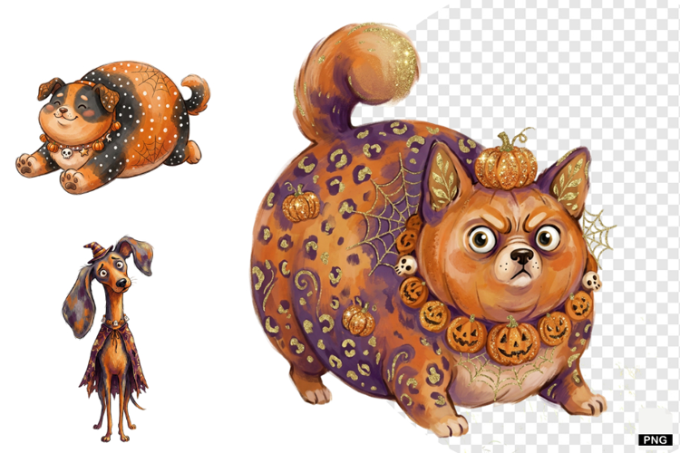 Whimsical Halloween Dogs PNG