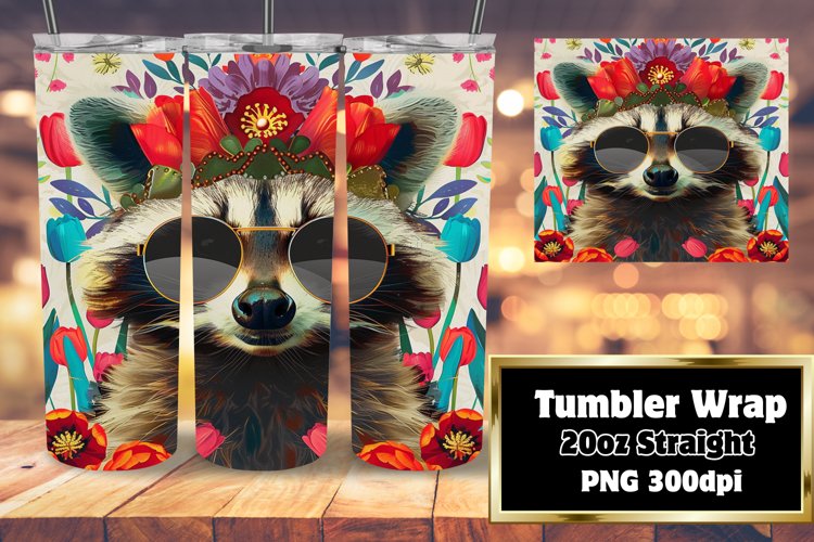 Playful Raccoon & Flower Wrap for 20oz Tumblers example image 1