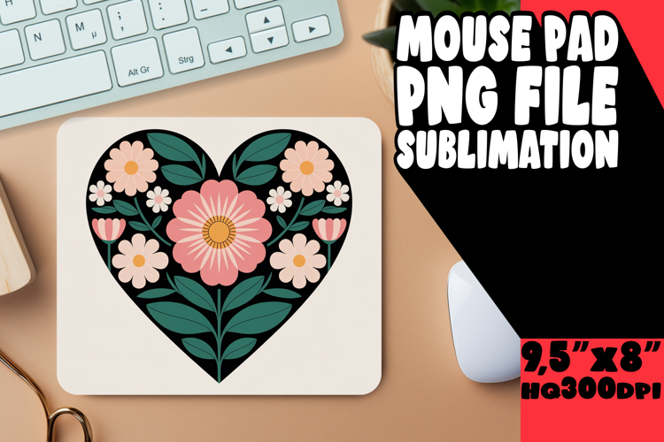 Sweet Mouse Mat Sublimation PNG, Flowers Heart