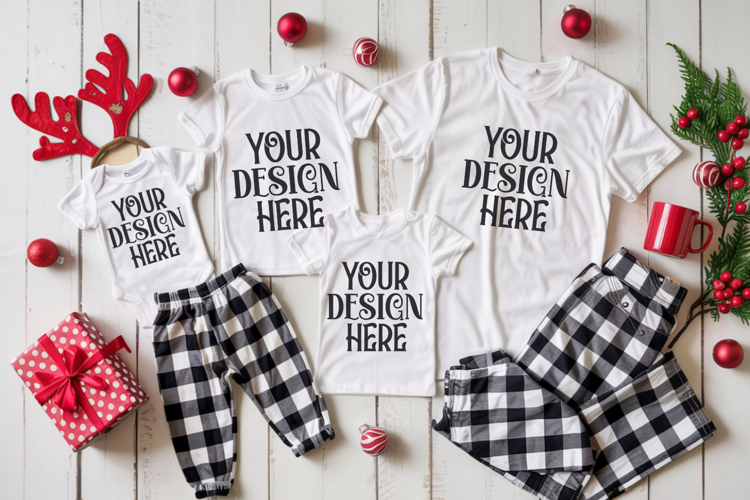 Christmas Family Matching Shirt Mockup | Cozy Boho Flat Lay