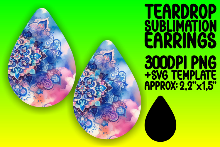 Dynamic Teardrop Earrings Design PNG , Watercolor Patter