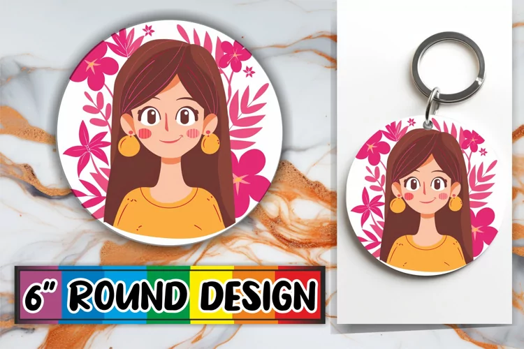 Graceful Floral Round Design with Female Portrait PNG