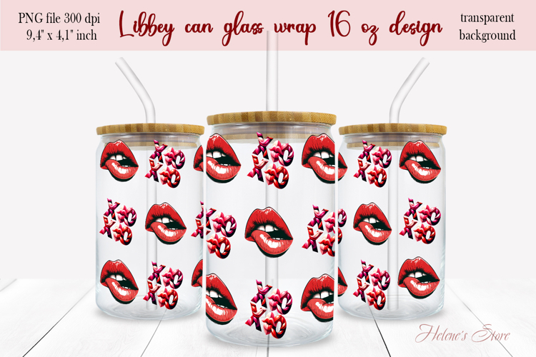 Valentines day pattern Libbey Can Glass Wrap 16oz design png