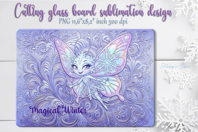 Cute Snowflake Butterfly cutting board sublimation design