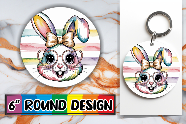 Bright Keychain Sublimation Circle, Easter Bow