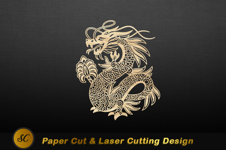 Intricate Golden Dragon Silhouette paper Laser cut