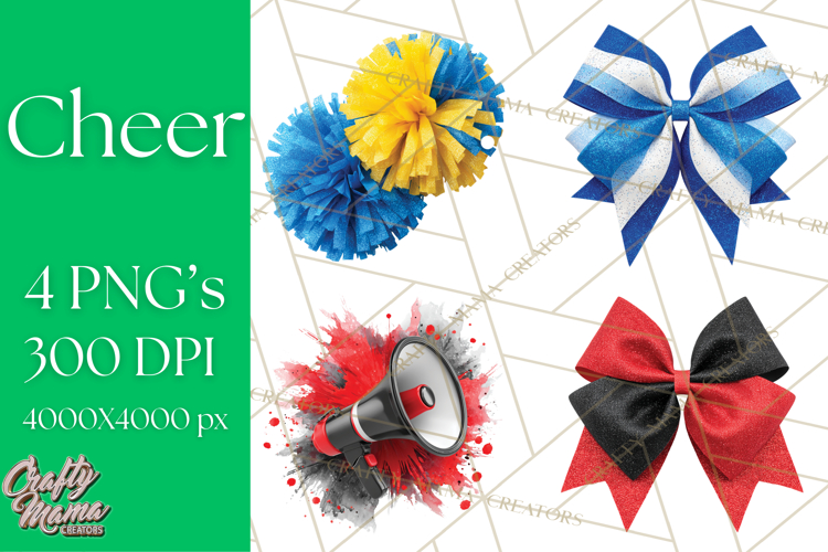 Cheerleader Clipart PNG with Glitter Pom and Color Splash