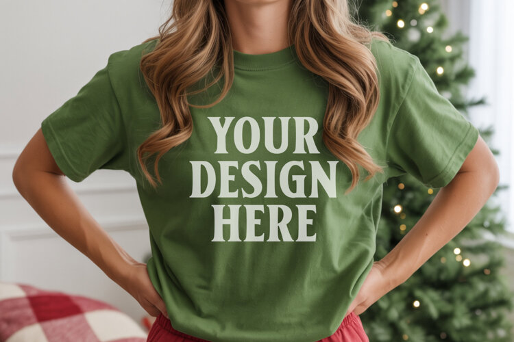 Christmas Bella Canvas 3001 Kelly Green Shirt Mockup ,Trandy example image 1