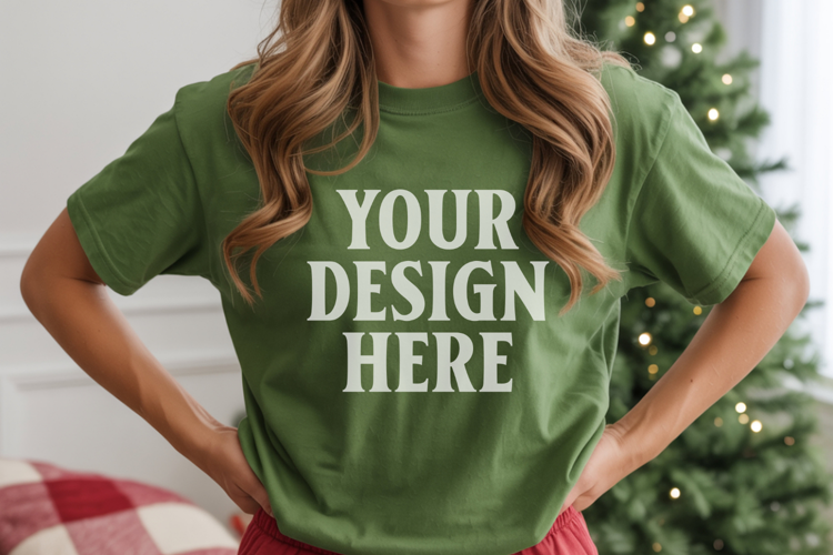 Christmas Bella Canvas 3001 Kelly Green Shirt Mockup ,Trandy