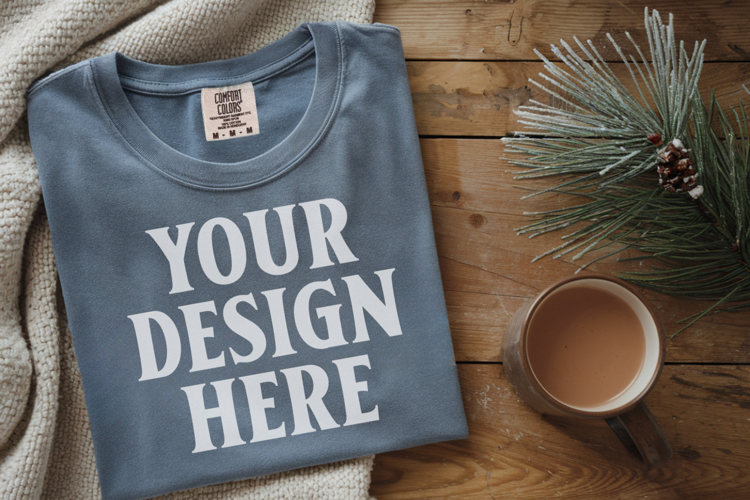 Blue Jean Comfort Colors 1717 Christmas Folded T-Shirt Mock