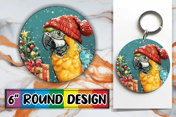 Festive Holiday Animals Keychain Sublimation Round Design