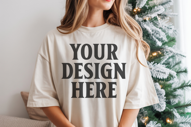 White Comfort Colors 1717 Christmas Shirt Mockup, Cozy
