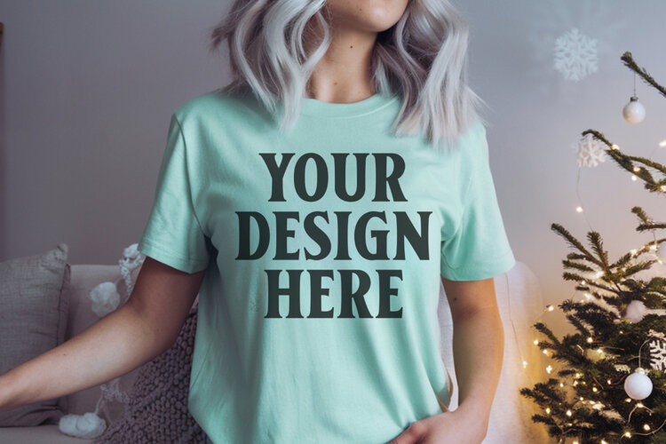 Comfort Colors 1717 Bay Christmas T-Shirt Mockup, Boho example image 1