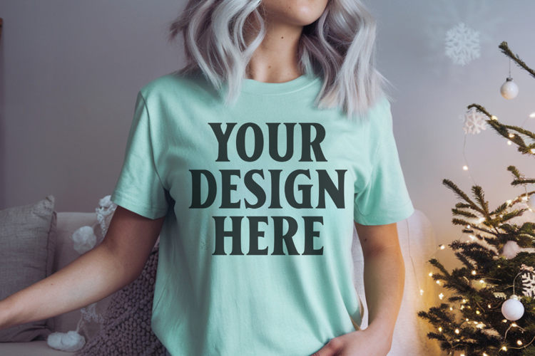 Comfort Colors 1717 Bay Christmas T-Shirt Mockup, Boho