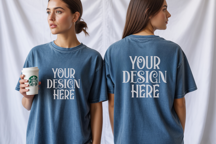 Denim Comfort Colors 1717 Front & back T shirt Mockup