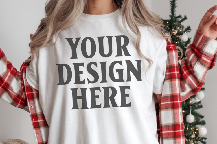 Christmas Comfort Colors 1717 White T-Shirt Mockup Real