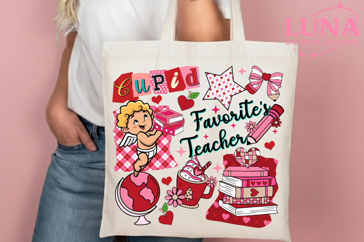 Cupids Favorite Teacher Valentines png, Preppy Coquette Png