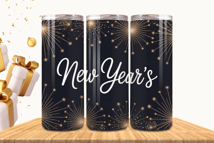 Festive Happy New Year Tumbler Wrap 2026: 20oz Skinny Tumble