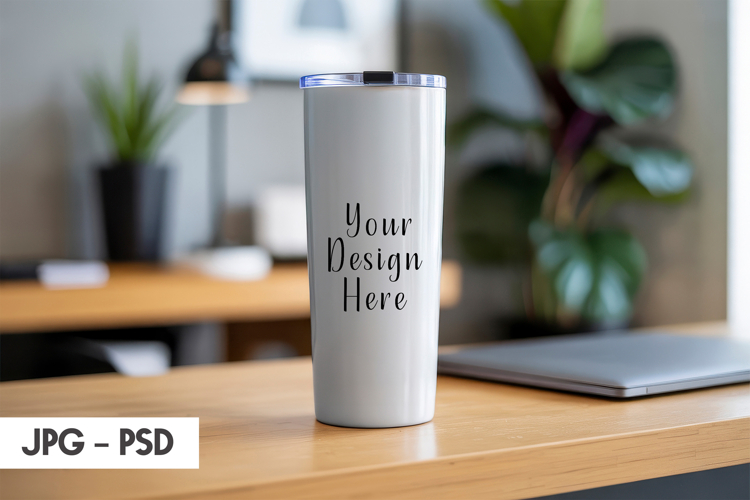 Laptop Desk Tumbler Mockup PSD