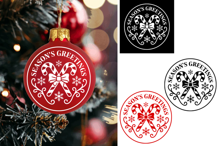 Seasons Greetings Christmas Ornament Ball, Christmas Svg Pn