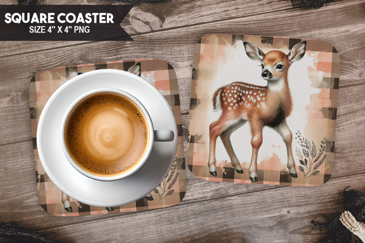 Cute Deer, Animal coaster, Buffalo Plaid Square Coaster PNG