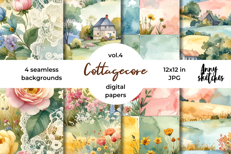 Cottagecore Linen Digital Paper Watercolor Seamless Patterns