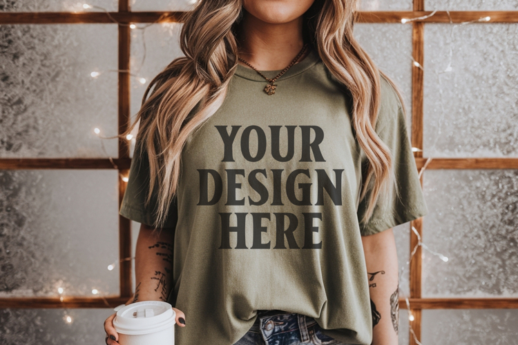 Christmas Comfort Colors 1717 Moss TShirt Mockup, CC 1717