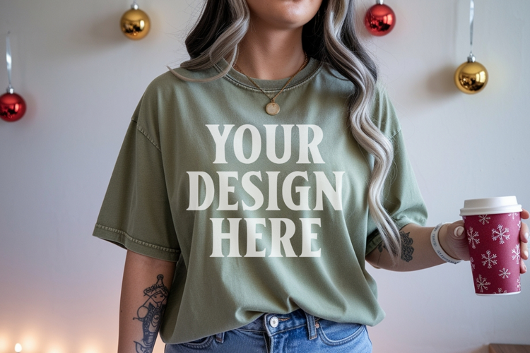 Moss Christmas Comfort Colors 1717 TShirt Mockup, CC 1717