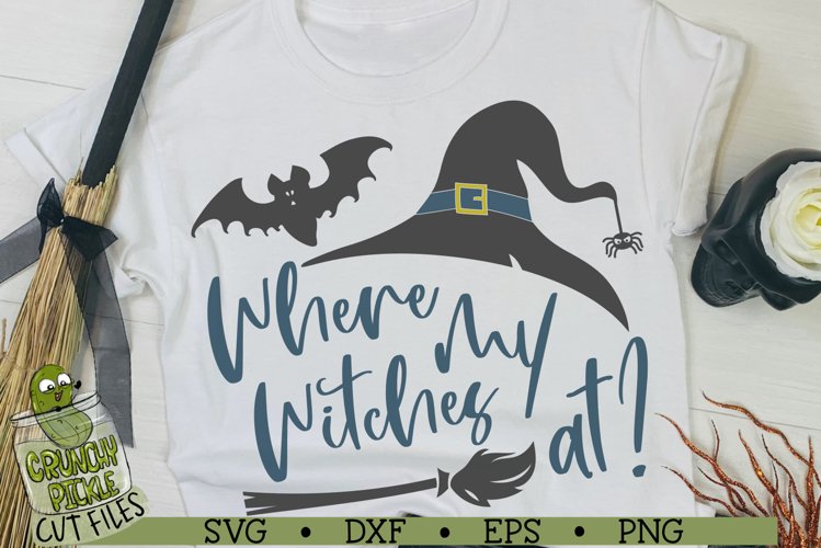 Where My Witches At Halloween SVG Cut File example image 1