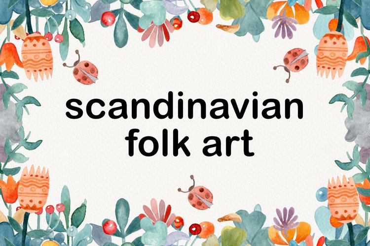 Modern watercolor floral clipart, scandinavian folk art